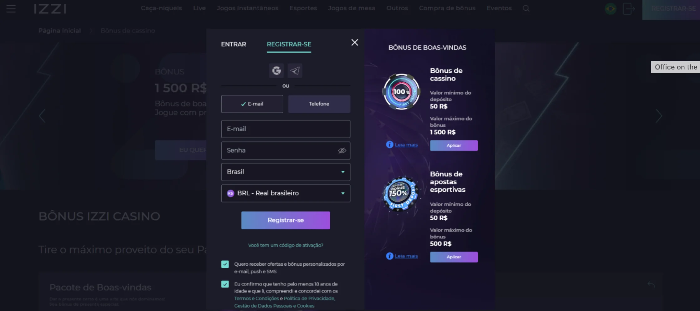 Bônus no cassino IZZI IZZI casino