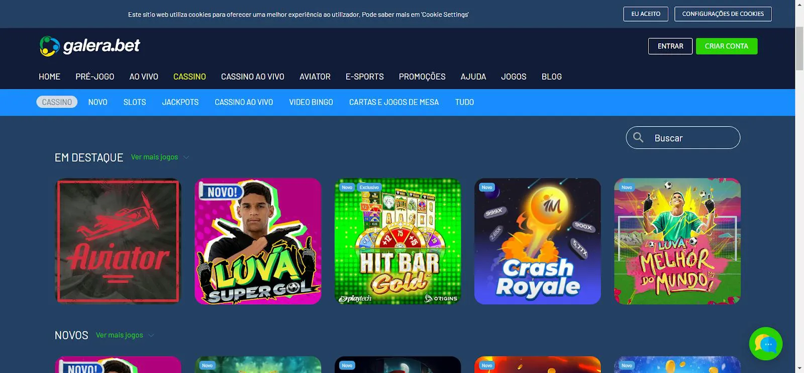 Seção do cassino Galera Bet Site do cassino Galera Bet no Brasil