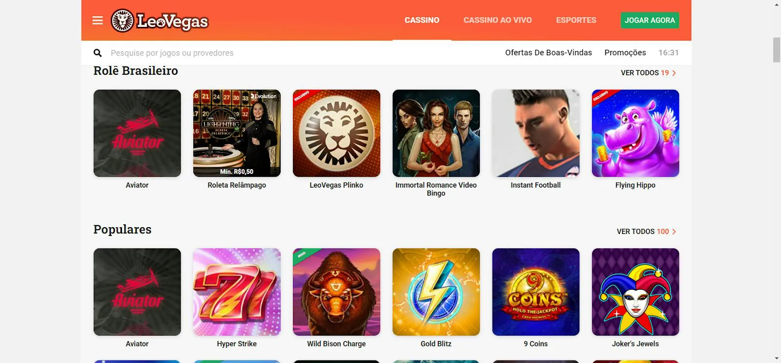 Jogos populares de cassino online do Leo Vegas Site do cassino Leo Vegas no Brasil